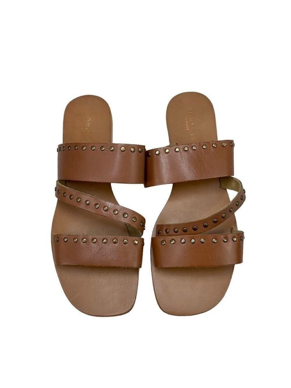 Torgeis Sylvia Tan Leather Sandals Flats Studded 10 Slides